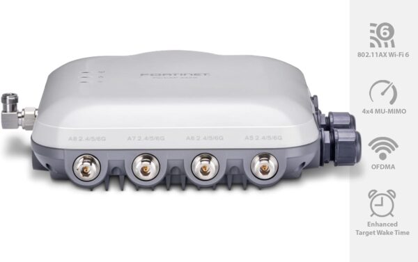 FortiAP-432G: Punto de acceso inalámbrico FortiAP para exteriores – Triradio (Wi-Fi 6E IEEE 802.11ax tribanda 2.4/5/6 GHz y funcionamiento dual 5G con 4+4+4 transmisiones en 3 radio), antenas externas. Fuente de alimentación PoE incluida. - imagen 1