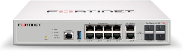 FortiSwitch-110G-FPOE: Switch FortiGate de capa 2 compatible con controlador PoE 802.3bt, con 2 puertos RJ45 5G con PoE bt, 8 puertos RJ45 2.5G con PoE af/at y 4 puertos SFP+. Sin ventilador. Salida PoE máxima de 200 W. - imagen 1