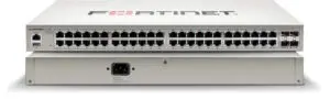 FortiSwitch-148F-POE: Switch PoE+ de capa 2 compatible con el controlador FortiGate, con 48 puertos RJ45 1G, 4 puertos SFP+/SFP 10G/1G y 1 puerto de consola RJ45. Los puertos 1 a 24 admiten PoE+ con un límite máximo de salida PoE de 370 W.