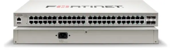FortiSwitch-148F-POE: Switch PoE+ de capa 2 compatible con el controlador FortiGate, con 48 puertos RJ45 1G, 4 puertos SFP+/SFP 10G/1G y 1 puerto de consola RJ45. Los puertos 1 a 24 admiten PoE+ con un límite máximo de salida PoE de 370 W. - imagen 1