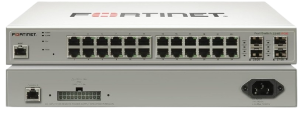 FortiSwitch 224E-POE: Switch PoE+ compatible con controlador de switch FortiGate de capa 2/3 con 24 puertos GE RJ45, 4 puertos GE SFP y límite de salida POE automático de 180 W como máximo. - imagen 1