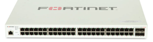 FortiSwitch-248E-FPOE: Switch PoE+ compatible con controlador de switch FortiGate de capa 2/3 con 48 puertos GE RJ45, 4 puertos GE SFP y límite de salida POE automático de 740 W como máximo. - imagen 1