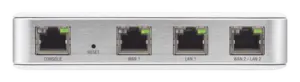 Router UniFi puertos Ethernet Gigabit, desempeño de 1 Mpps, hasta 100 dispositivos en LAN, bloqueo de tráfico por categoría, administración desde la nube