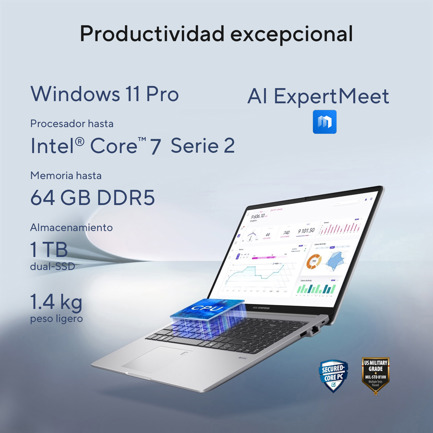 ExpertBook Essential P1403CVA — Laptop ASUS: 14″ Pulgadas | Intel Core 7 240H | 16GB RAM | 512GB SSD | Windows 11 Pro - imagen 9