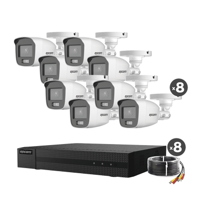 Kit TurboHD 1080p / DVR 8 Canales / 8 Cámaras Bala ColorVu con Microfono Integrado / Fuente de Poder / Accesorios de Instalación - imagen 1