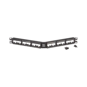 Panel de Parcheo Modular Mini-Com (Sin Conectores), Angulado, Sin Blindaje, Con Etiqueta y Cubierta, de 24 Puertos, 1UR