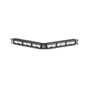 Panel de Parcheo Modular Mini-Com (Sin Conectores), Angulado, Sin Blindaje, Con Etiqueta y Cubierta, de 24 Puertos, 1UR