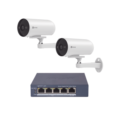 Kit de cámaras PoE Para Uso en Exterior / PoE Estandar Af / 2 piezas CS-H5/3MP/ 1 Pieza de Switch DS-3E1505P-EI/M / Vision Nocturna a Color / IP67 / Audio Bidireccional / Luz y Sirena / 4 Puertos 1000 Mbps PoE+ / 1 Puerto 1000 Mbps Uplink - imagen 1