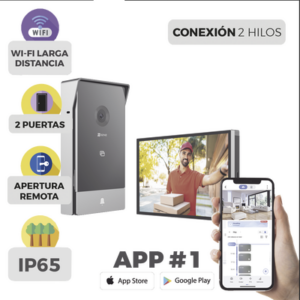 Videoportero IP Conexión a 2 Hilos / Con Monitor Wi-Fi para Interior / Frente de Calle IP65 Uso En Exterior Debe Tener Protección / Cámara 3 Megapíxel / Llamada a la App / Apertura remota / Apertura de 1 Puerta y un 1 Porton