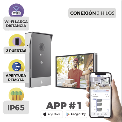 Videoportero IP Conexión a 2 Hilos / Con Monitor Wi-Fi para Interior / Frente de Calle IP65 Uso En Exterior Debe Tener Protección / Cámara 3 Megapíxel / Llamada a la App / Apertura remota / Apertura de 1 Puerta y un 1 Porton - imagen 2