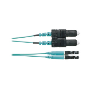 Jumper de Fibra Optica Multimodo 50/125 OM3, LC-SC Duplex, OFNR (Riser), Color Aqua, 1 Metro (3.28 Pies)
