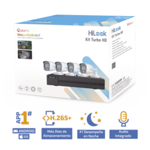 Kit TurboHD 1080p / DVR 4 Canales / 4 Cámaras Bala ColorVu con Micrófono Integrado / Fuente de Poder / Accesorios de Instalación