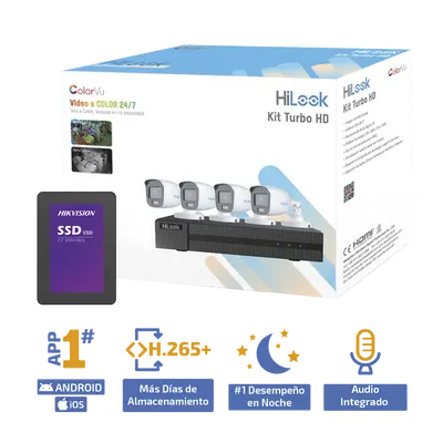 Kit TurboHD 1080p + SSD 1 TB / DVR 4 Canales / 4 Cámaras Bala ColorVu con Micrófono Integrado / Fuente de Poder / Accesorios de Instalación - imagen 2
