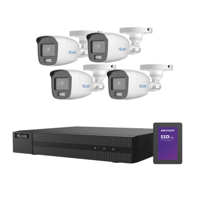 Kit TurboHD 1080p + SSD 500 GB / DVR 4 Canales / 4 Cámaras Bala ColorVu con Micrófono Integrado / Fuente de Poder / Accesorios de Instalación - imagen 1