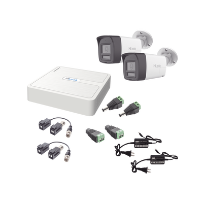 Kit HiLook Audio Bidireccional TurboHD 1080p / DVR 4 Canales / 2 Cámaras Bala (Exterior) con Bocina y Microfóno Integrado / 2 Fuentes de Poder / Accesorios - imagen 1