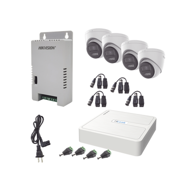 Kit HiLook Audio Bidireccional TurboHD 1080p / DVR 4 Canales / 4 Cámaras Eyeball (Exterior) con Bocina y Microfóno Integrado / 1 Fuente de Poder / Accesorios - imagen 1