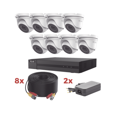 Kit TurboHD / DVR 8 Canales 1080p Lite / 8 Cámaras turret 1080p metalicas / 8 cables de 20 metros / 2 fuentes de 4 canales - imagen 1