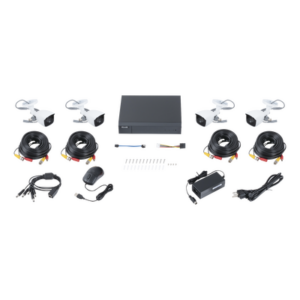 KIT TurboHD 1080p / DVR 4 canales / 4 Cámaras Bala de Metal / H.265+ / 1 Fuente de Poder Profesional / Accesorios de Instalación