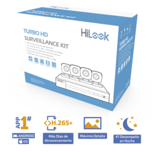KIT TurboHD 1080p / DVR 4 canales / 4 Cámaras Bala de Metal / H.265+ / 1 Fuente de Poder Profesional / Accesorios de Instalación