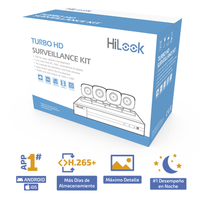 KIT TurboHD 1080p / DVR 4 canales / 4 Cámaras Bala de Metal / H.265+ / 1 Fuente de Poder Profesional / Accesorios de Instalación - imagen 2