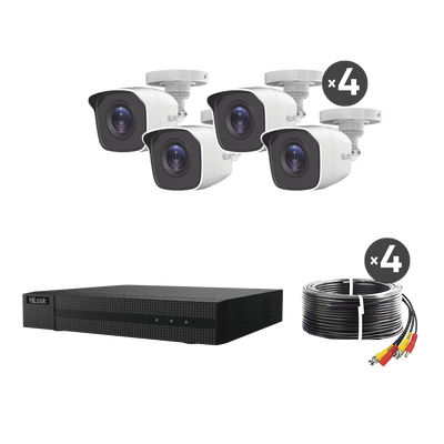 KIT TurboHD 1080p / DVR 4 canales / 4 Cámaras Bala de Metal / H.265+ / 1 Fuente de Poder Profesional / Accesorios de Instalación - imagen 1