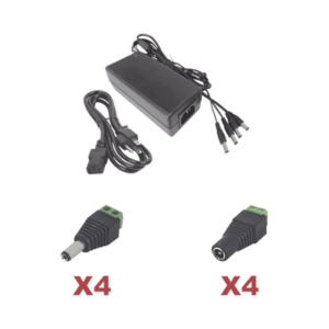Kit con fuente EPCOM POWER LINE con salida de 12 Vcc a 5 Amper con 4 salidas / Incluye conectores JR52 y JR53