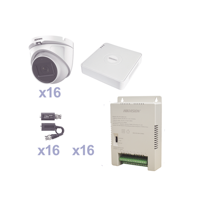 KIT TurboHD 1080p Lite / DVR 16 Canales / 16 Cámaras Eyeball Exterior ( 2.8mm) / Transceptores / Conectores / Fuente de Poder Profesional - imagen 1