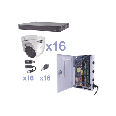 KIT TurboHD 1080p / DVR 16 Canales / 16 Cámaras Eyeball (exterior 2.8 mm) / Transceptores / Conectores / Fuente de Poder Profesional - imagen 1