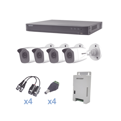 KIT TurboHD 1080p / DVR 4 Canales / 4 Cámaras Bala Metálicas (exterior 2.8 mm) / Transceptores / Conectores / Fuente de Poder Profesional - imagen 1