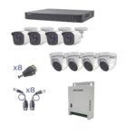 KIT TurboHD 1080p / DVR 8 Canales / 4 Cámaras Bala (exterior 2.8 mm) / 4 Cámaras Eyeball (exterior 2.8 mm) / Transceptores / Conectores / Fuente de Poder Profesional hasta 15 Vcc para Largas Distancias miniatura 1