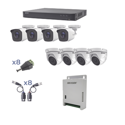 KIT TurboHD 1080p / DVR 8 Canales / 4 Cámaras Bala (exterior 2.8 mm) / 4 Cámaras Eyeball (exterior 2.8 mm) / Transceptores / Conectores / Fuente de Poder Profesional hasta 15 Vcc para Largas Distancias - imagen 1