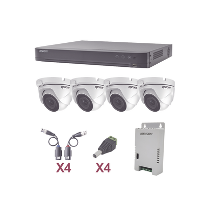 KIT TurboHD 1080p / DVR 4 Canales / 4 Cámaras Eyeball (exterior 2.8 mm) / Transceptores / Conectores / Fuente de Poder Profesional - imagen 1