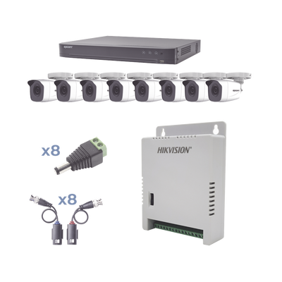 KIT TurboHD 1080p / DVR 8 Canales / 8 Cámaras Bala (exterior 2.8 mm) / Transceptores / Conectores / Fuente de Poder Profesional hasta 15 Vcc para Larga Distancias - imagen 1