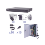 KIT TurboHD 1080p / DVR 16 Canales / 8 Cámaras Bala (exterior 2.8 mm) / 8 Cámaras Eyeball (exterior 2.8 mm) / Transceptores / Conectores / Fuente de Poder Profesional miniatura 1