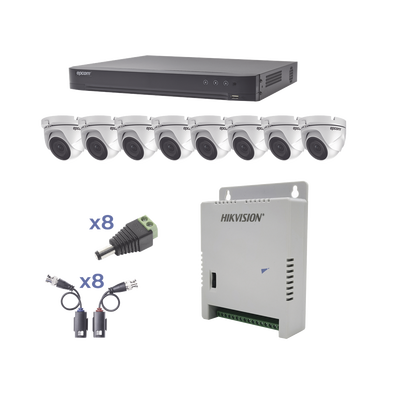 KIT TurboHD 1080p / DVR 8 Canales / 8 Cámaras Eyeball (exterior 2.8 mm) / Transceptores / Conectores / Fuente de Poder Profesional hasta 15 Vcc para Larga Distancia - imagen 1