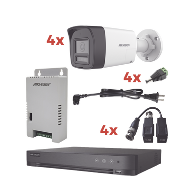 Kit Audio Bidireccional TurboHD 1080p / DVR 4 Canales / 4 Cámaras Bala (Exterior) con Bocina y Microfóno Integrado / 1 Fuente de Poder / Accesorios - imagen 1