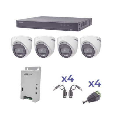 KIT COLORVU TURBOHD 1080p / DVR 4 Canales / 4 Cámaras eyeball (exterior) lente 2.8mm / Fuente de poder profesional / Transceptores de video y Accesorios de corriente - imagen 1