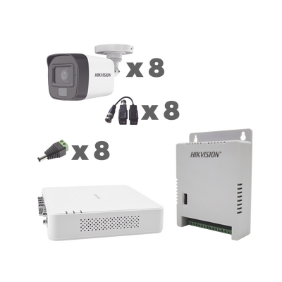KIT TurboHD 1080p / DVR 8 Canales con audio por coaxitron / 8 Cámaras con Micrófono Integrado 101° Visión/ luz blanca + IR visión nocturna / Transceptores / Conectores / Fuente de Poder Profesional - imagen 1