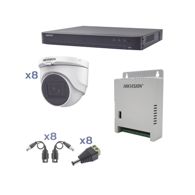 Kit TURBOHD 1080p / DVR 8 Canales / 8 Cámaras Turret (exterior 2.8 mm) / Conectores / Transceptores / Fuente de Poder Profesional hasta 15 Vcc para Larga Distancia - imagen 1