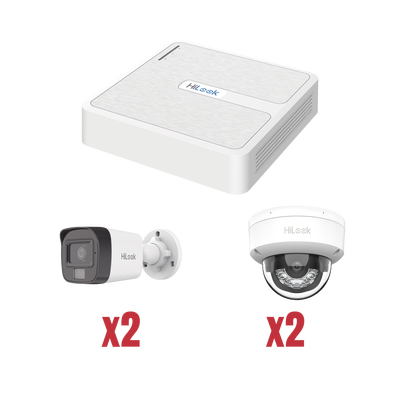 Kit IP 1080p (2 Megapixel) / NVR de 4 Canales con 4 Puertos PoE / 2 Cámaras IP Bala para Exterior con microfono y Dual light / 2 Cámaras IP Domo para Exterior - imagen 1