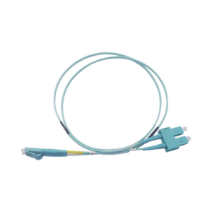 Jumper de Fibra Óptica Multimodo OM3 50/125 LC-SC OFNR (Riser), 2.0 mm, Dúplex, Aqua, 2 Metros (6.56 Pies)