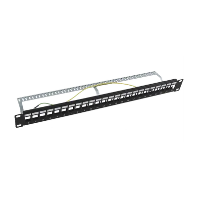 Patch Panel Modular Blindado (STP) de 24 Puertos, con Barra para Organizar Cable - imagen 1