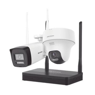 Kit IP Inalámbrico 4 Megapixel / NVS 4 Canales / 1 Cámara Bala Exterior + 1 Cámara Turret Interior con Lente 2.8 mm y Dual Light / Audio Bidireccional (Micrófono y Bocina) / Soporta Micro SD de 512 GB - imagen 1