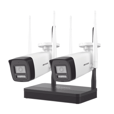 Kit IP Inalámbrico 4 Megapixel / NVS 4 Canales / 2 Cámaras Bala para Exterior con Lente 2.8 mm y Dual Light (30 mts IR + 30 mts Luz Blanca) / Audio Bidireccional (Micrófono y Bocina) / Soporta Micro SD de 512 GB - imagen 1