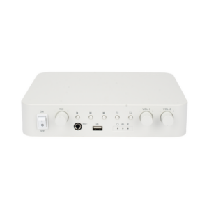 Amplificador | Bluetooth | 2 Canales con Control de volumen Independiente | 30 W por Canal | Salida 4-8 Ω x 2 | 100V COM x 2 | Una Zona | Música Ambiental
