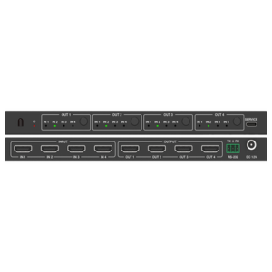 Matriz de Video HDMI 4x4 | Ancho de Banda 10.2 Gbps | Resolución 4K@30Hz | Escalado a 1080P, 720P, 1920x1200, 4K30 | Modos Matriz y Video Wall | Control RS-232 y Remoto Infrared