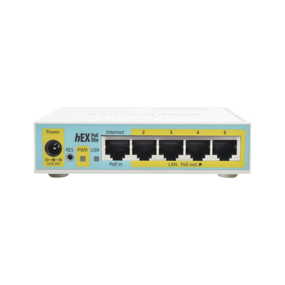 (hEX PoE LITE) RouterBoard, 5 Puertos Fast Ethernet, 4 con PoE Pasivo, 1 Puerto USB - imagen 1