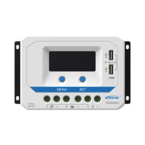 Controlador Solar PWM / 30A / 12/24V/36/48V / Doble USB / Pantalla LCD / Tierra Positivo Común