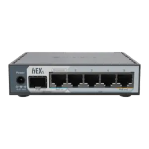 Router hEX S / 5 Puertos Gigabit Ethernet / 1 Puerto SFP 2.5G / Dual-Core ARM / 512 MB RAM / RouterOS V7 / PoE-In y PoE-Out / Montaje en Pared