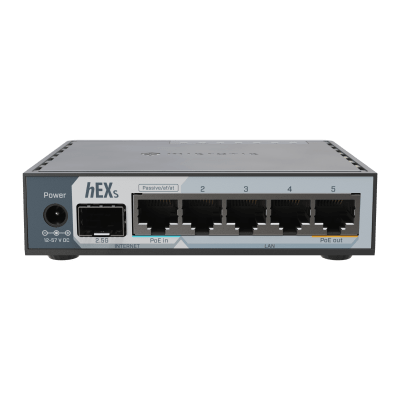 Router hEX S / 5 Puertos Gigabit Ethernet / 1 Puerto SFP 2.5G / Dual-Core ARM / 512 MB RAM / RouterOS V7 / PoE-In y PoE-Out / Montaje en Pared - imagen 2